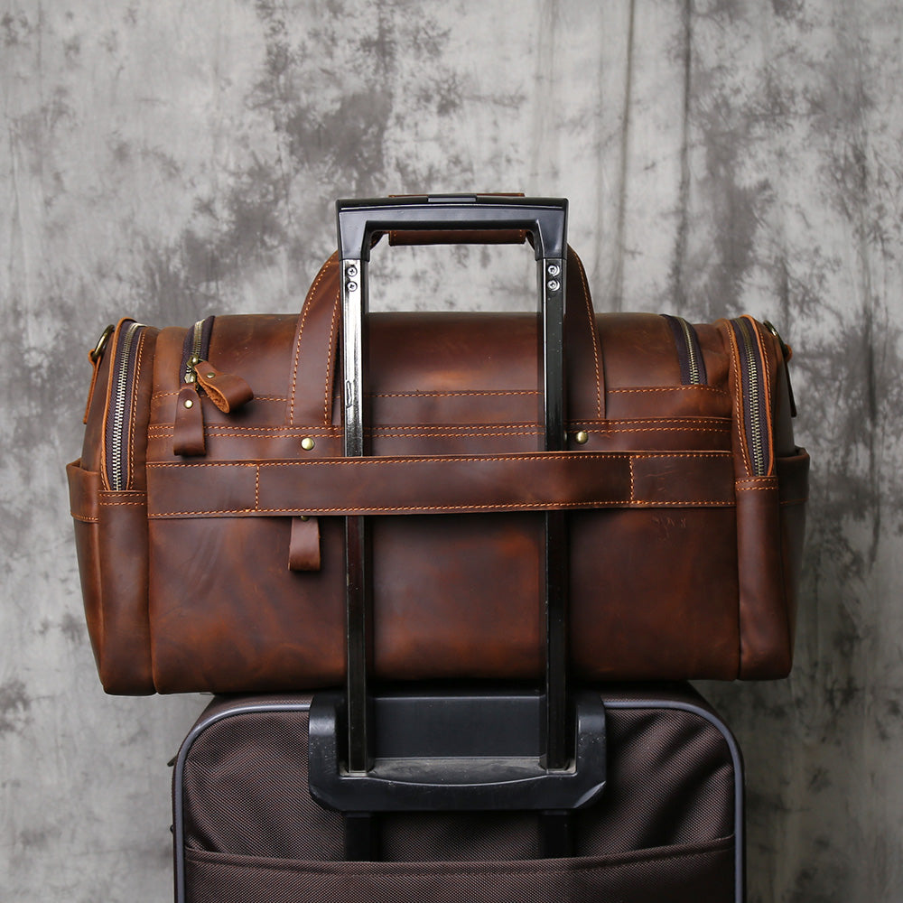 Crazy Horse Leather Duffle Bag – Genuine Leather Travel Weekender Bag for Men & Women