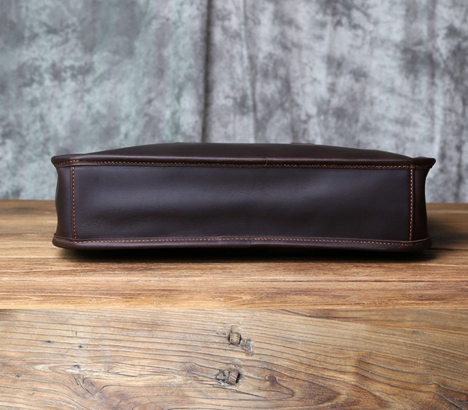 Crazy Horse Leather Laptop Briefcase – Vintage Business Office Messenger Bag