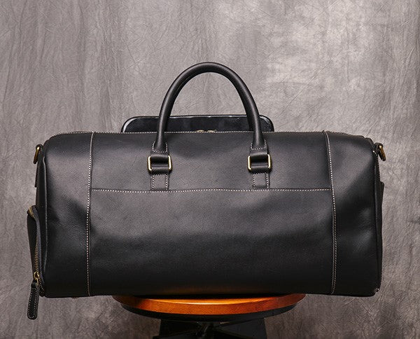 Genuine Crazy Horse Leather Duffle Bag with Shoe Compartment | Weekender Travel Bag