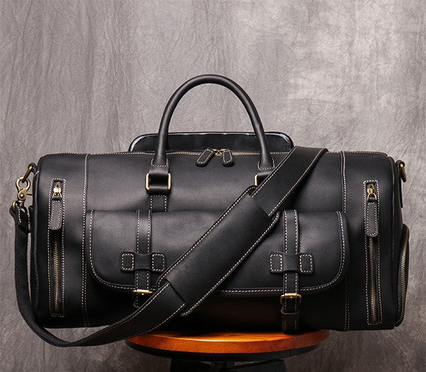 Genuine Crazy Horse Leather Duffle Bag with Shoe Compartment | Weekender Travel Bag