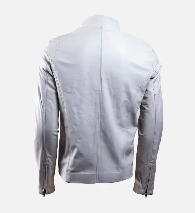 Men’s Sheepskin White Slim Fit Leather Bomber Jacket