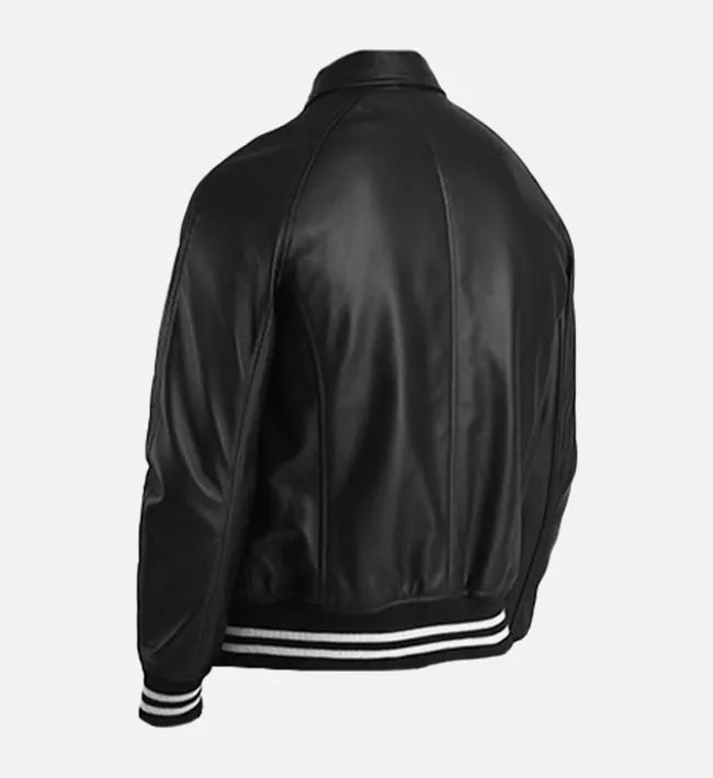 Men’s Genuine Sheepskin Leather Plain Varsity Moto Jacket