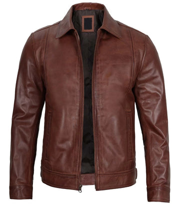 Men's Brown Leather Jacket - Classic Biker Style, Genuine Leather, Casual Outerwear for All Seasons and Occasions