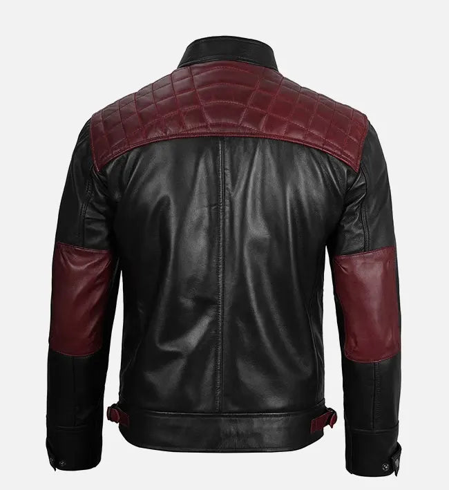 Men’s Sheepskin Café Racer Sheepskin Leather Jacket – Black & Maroon