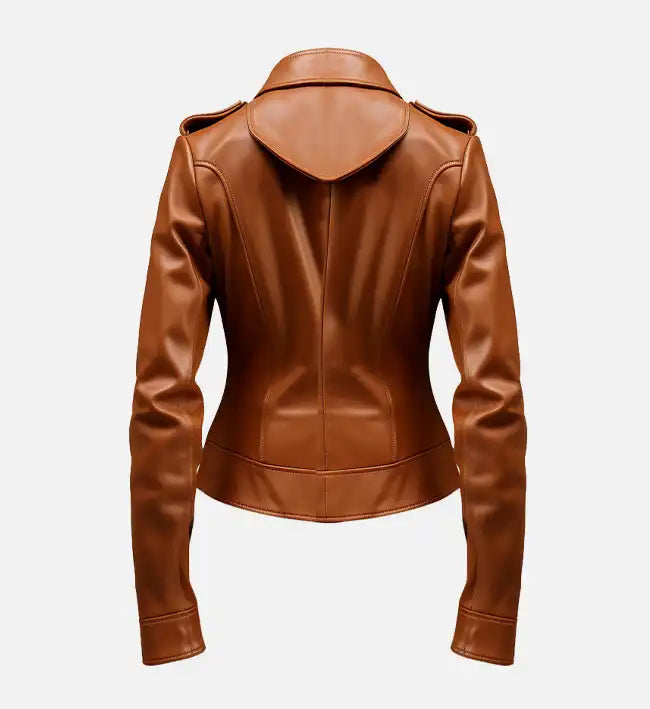 Women’s Sheepskin Leather Jacket – Brown with Shirt-Style Collar