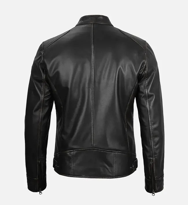 Men’s Sheepskin Leather Jacket – Black with Padded Shoulders and Streamlined Back