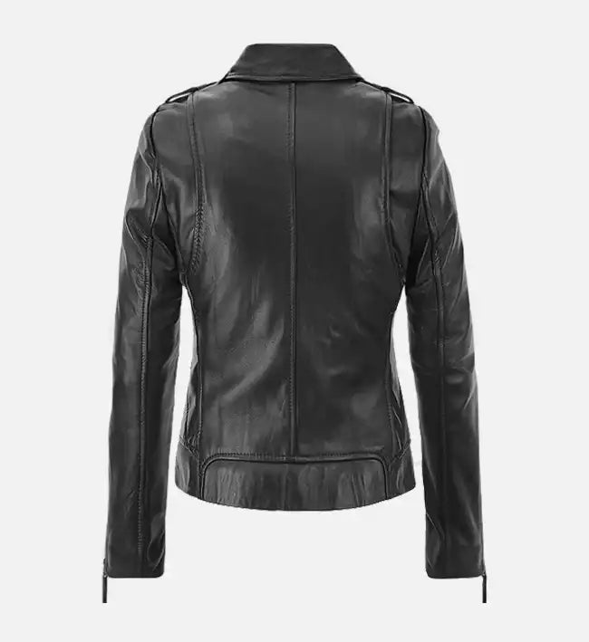 Women’s Sheepskin Leather Jacket – Black with Notch Lapel Collar
