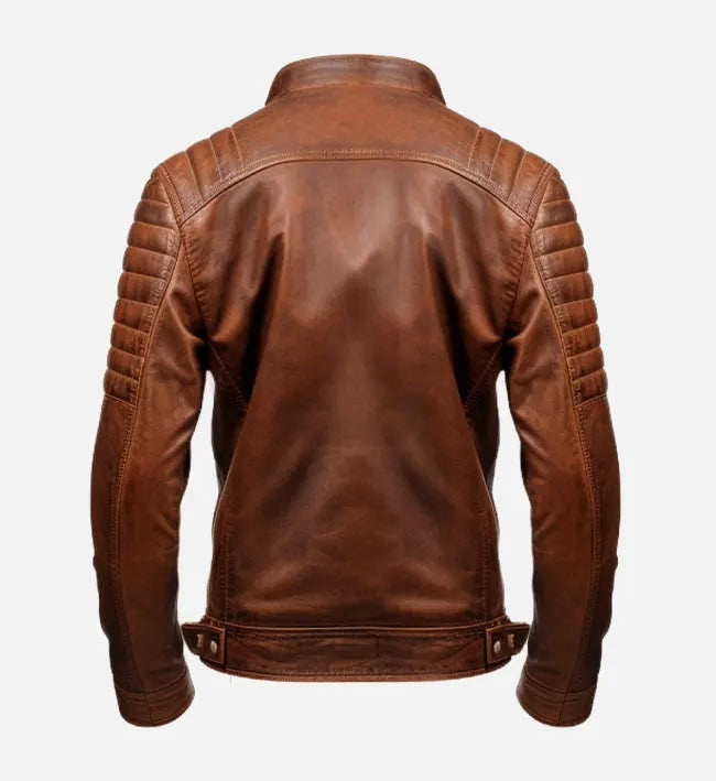 Men’s Vintage Sheepskin Leather Jacket – Brown Quilted Design