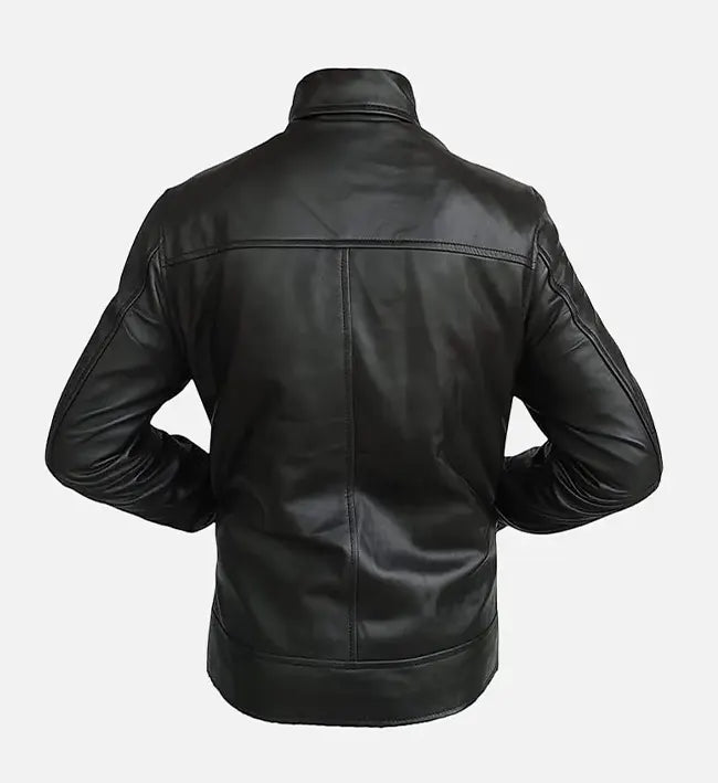 Men’s Sheepskin Leather Biker Jacket – Black with Streamlined Stitching