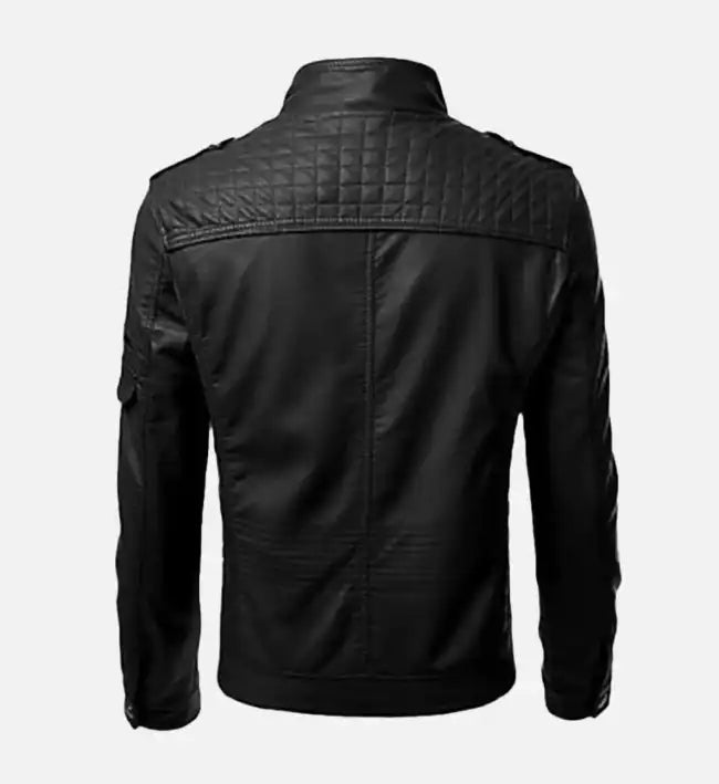 Men’s Sheepskin Slim Fit Black Biker Leather Jacket