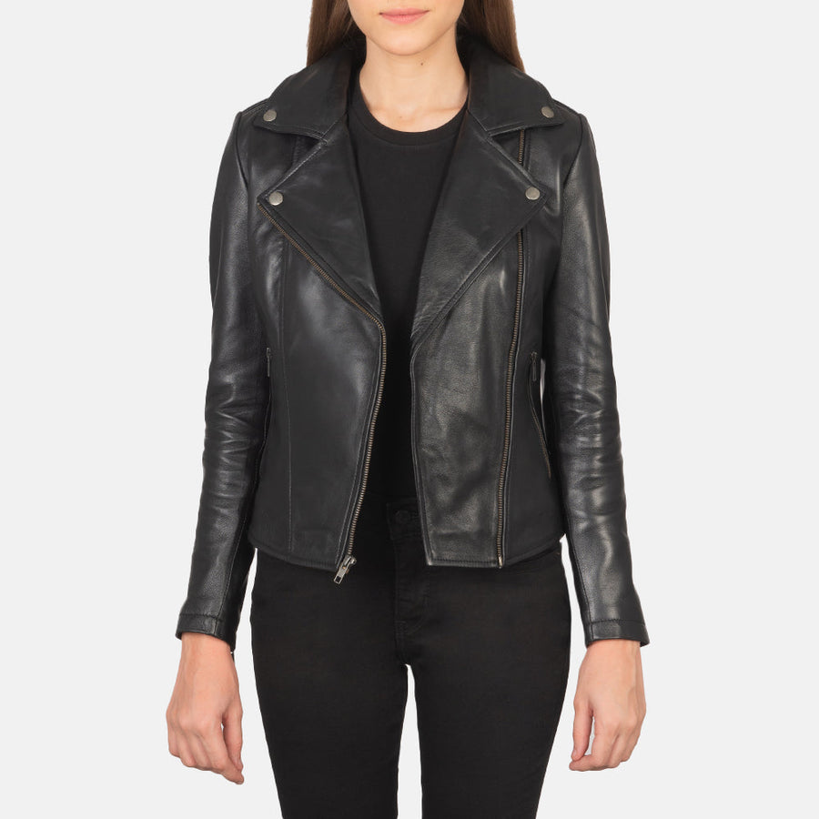 Women’s Sheepskin Leather Biker Jacket with Epaulettes