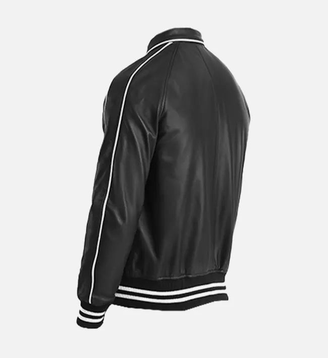 Men’s Sheepskin Leather Bomber Jacket – Shirt Collar with Ribbed Finish