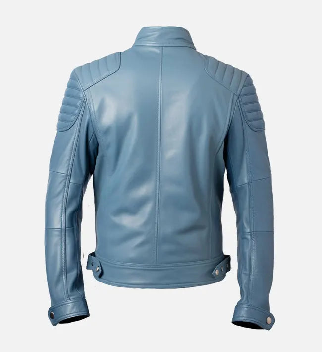 Men’s Real Sheepskin Leather Biker Jacket with Snap-Button Collar