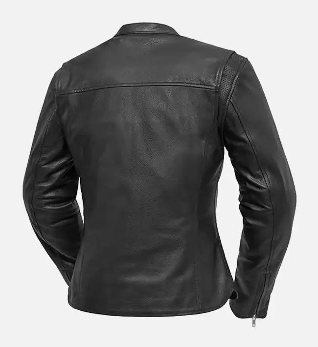Women’s Black Sheepskin Leather Biker Jacket – Sleek Streamlined Design