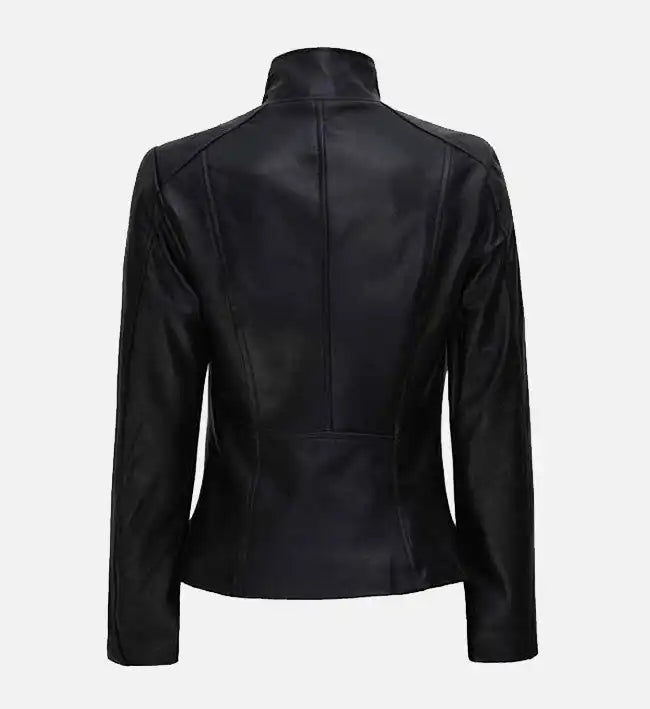 Women’s Sheepskin Leather Jacket – Black with Elegant Streamlined Front