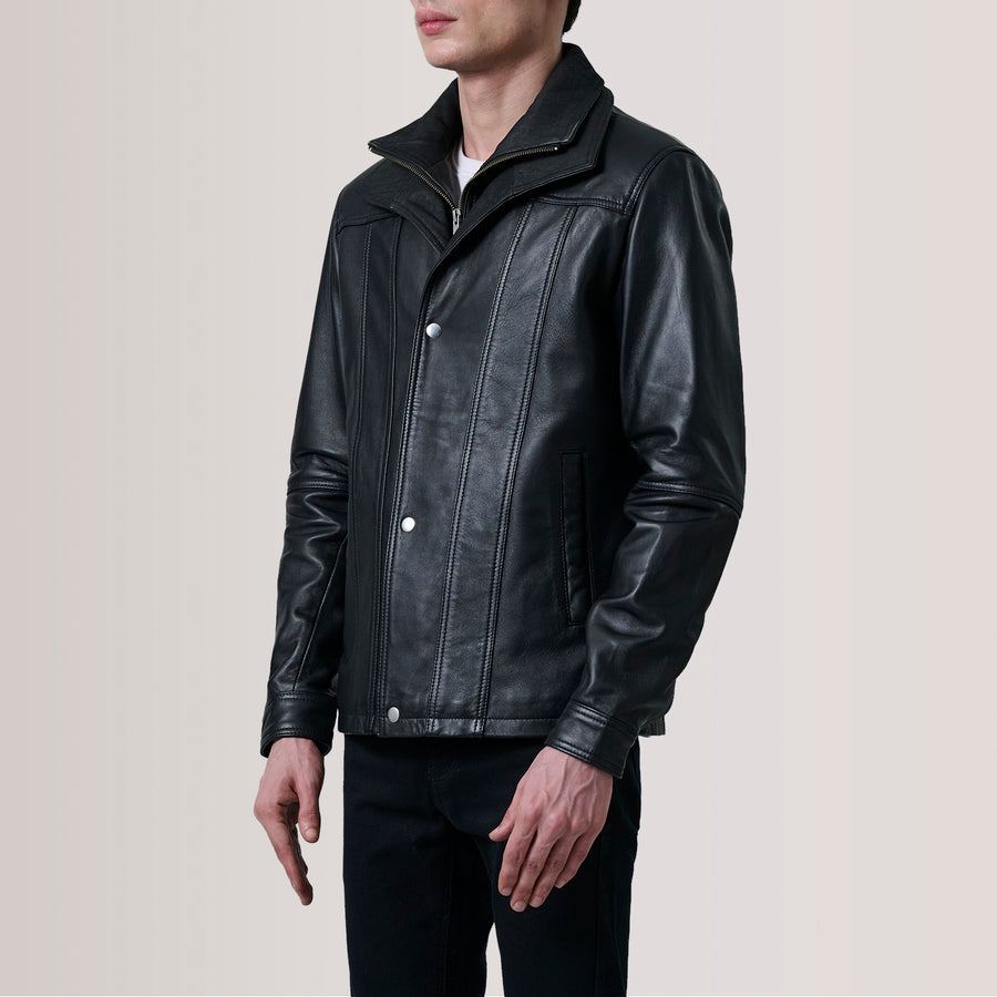 Classic Sheepskin Leather Jackets with Leather-Lined Shirt Collar