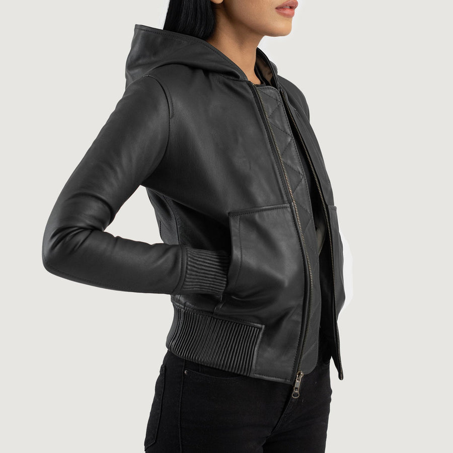 Women’s Hooded Sheepskin Leather Jacket with Fleece Lining