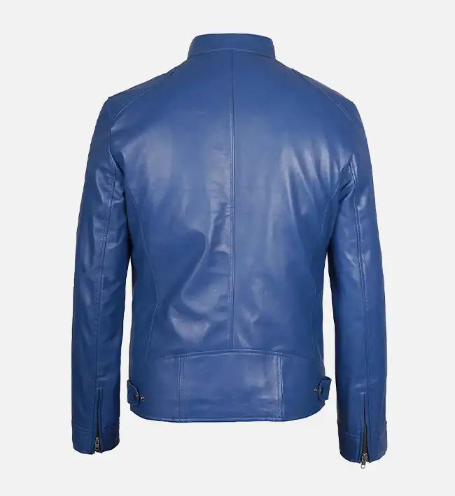 Men’s Sheepskin Stylish Slim Fit Blue Leather Jacket