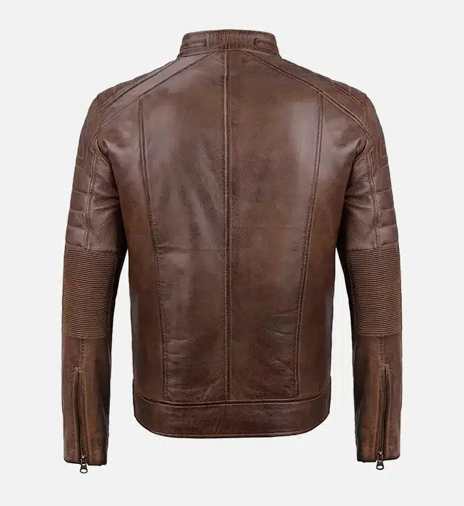 Men’s Sheepskin Distressed Coffee Brown Café Racer Leather Jacket