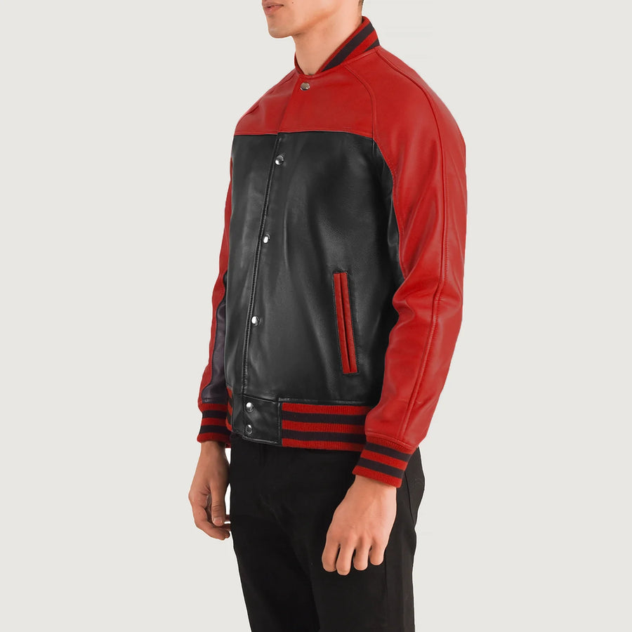 Men’s Semi-Aniline Sheepskin Leather Varsity Jacket with Raglan Sleeves