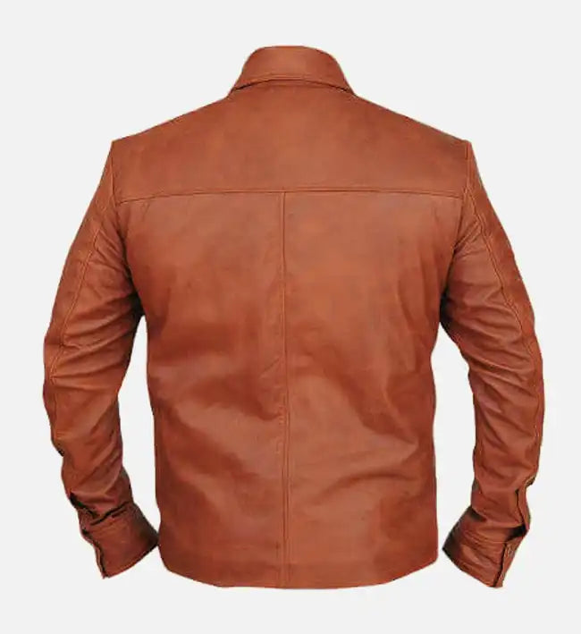 Men’s Sheepskin Distressed Brown Leather Biker Jacket