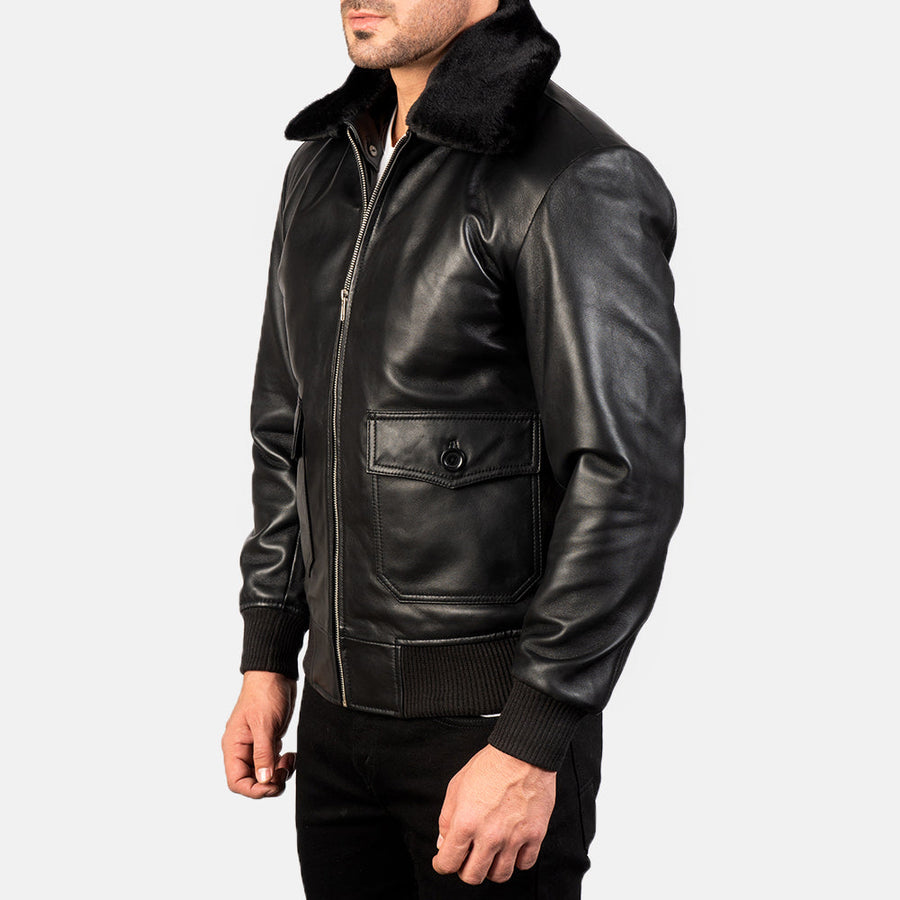 Men’s Semi-Aniline Sheepskin Leather Jacket with Removable Fur Collar