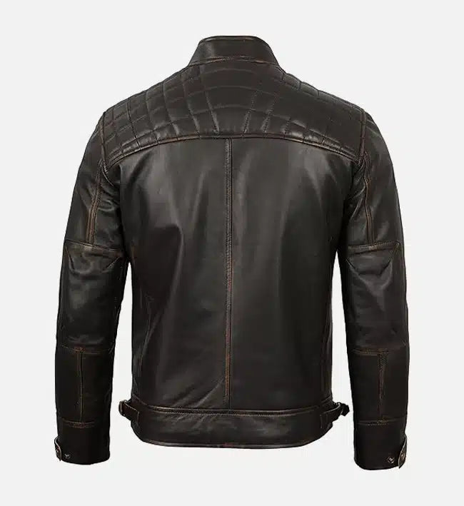 Men’s Sheepskin Leather Bomber Jacket – Brown with Diamond Quilted Shoulders