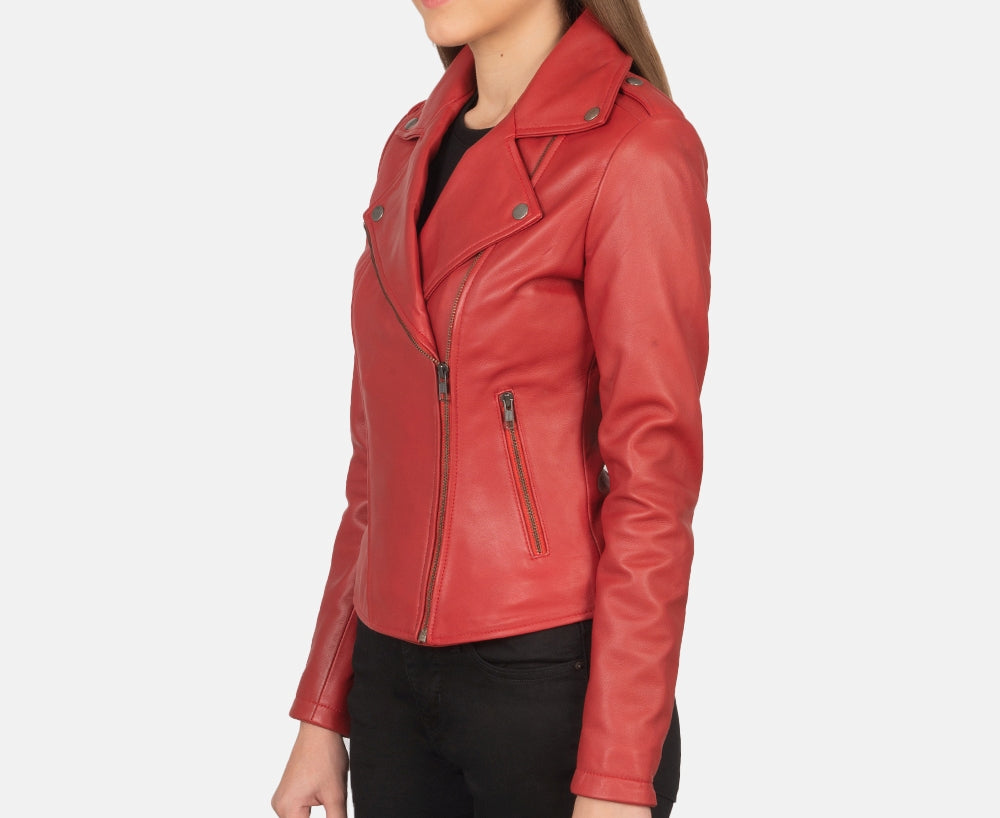 Bold & Stylish Women's Leather Biker Jacket with Notched Lapel Collar – Chic Moto Racer Jacket for Girls - a Modern, Edgy Look