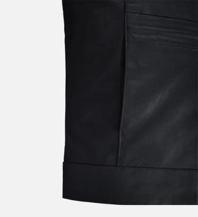 Men’s Black Sheepskin Leather Vest with Ribbed Collar