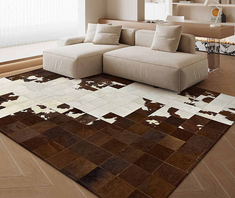 Authentic Hair-On Cowhide Leather Patchwork Rectangle Rug – Handcrafted Luxury