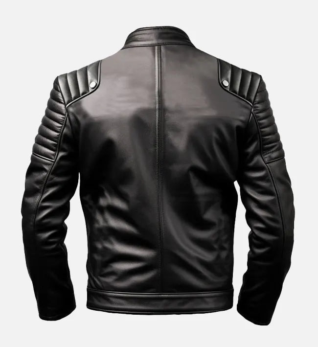 Men’s Black & White Color Block Sheepskin Leather Biker Jacket