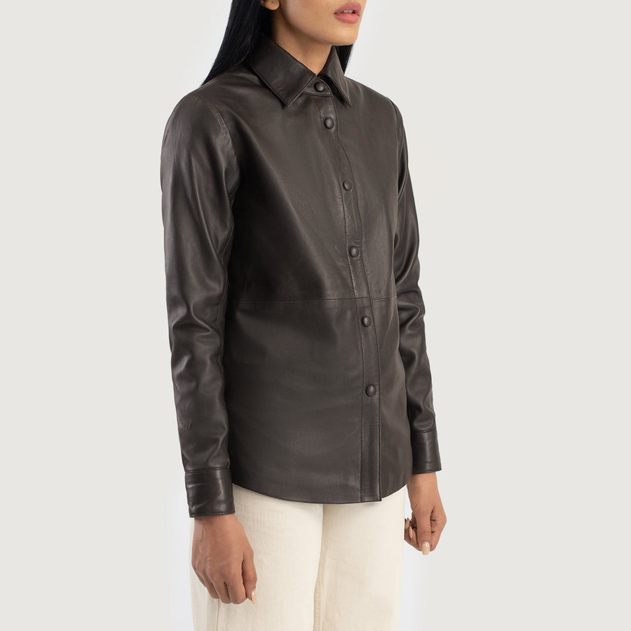 Women’s Sheepskin Leather Jacket with Shirt Collar