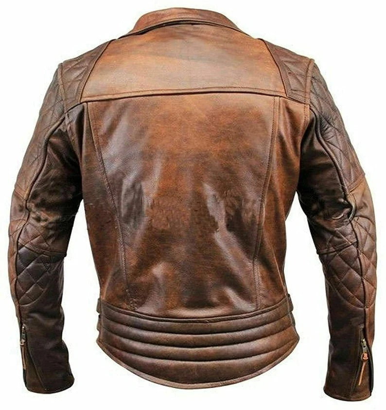 Vintage Style Men's Brown Leather Jacket - Handcrafted Distressed Leather Biker Jacket