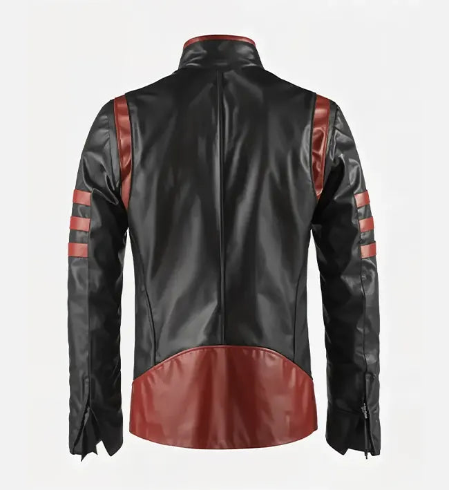 Men's Sheepskin Wolverine Leather Jacket – Black & Red Contrast with Striped Panels