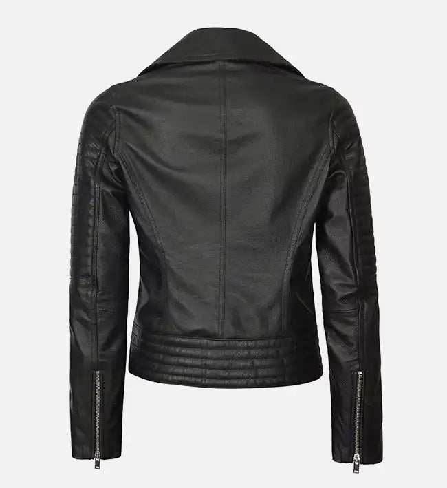 Women’s Sheepskin Black Asymmetrical Biker Leather Jacket