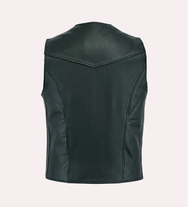 Pure Leather Biker Vest - Classic Leather Moto V-Shape Neck Waistcoat - Stylish Casual Fit for all occasions and seasons