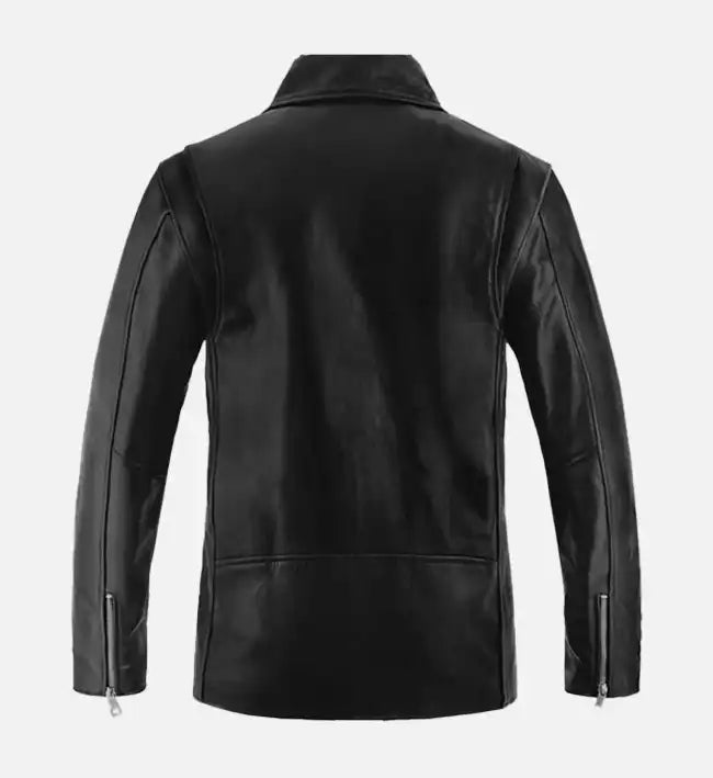 Men’s Black Sheepskin Leather Biker Jacket with Belted Waist