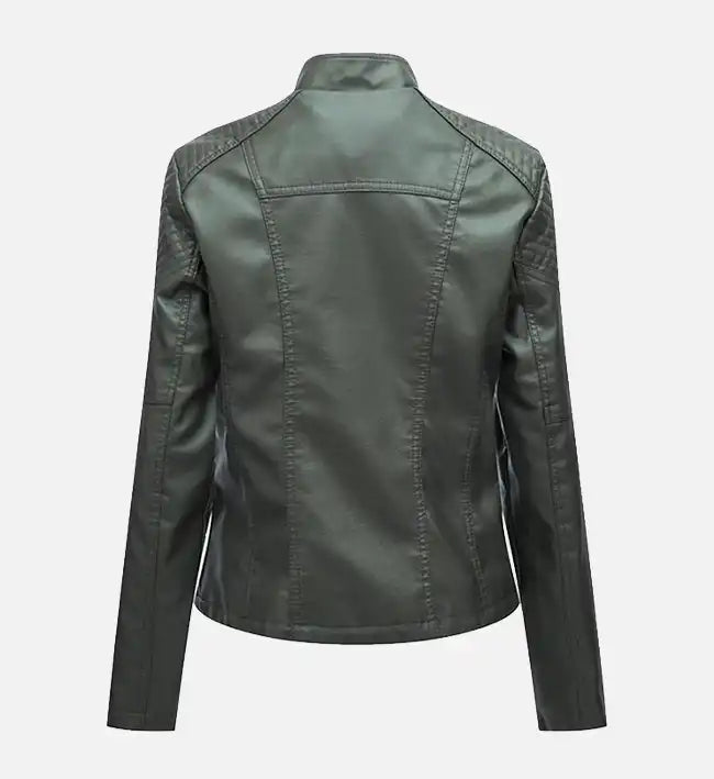 Women’s Sheepskin Army Green Leather Moto Jacket