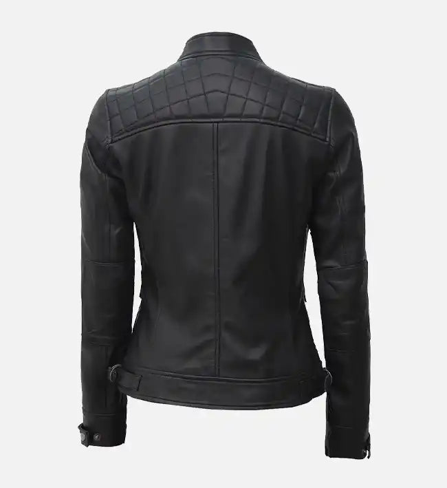Women’s Sheepskin Black Quilted Café Racer Leather Jacket