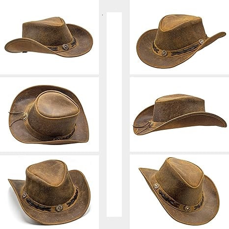 100% Real Leather Cowboy Hat | Handmade Western Style Unisex Leather Hat - Outback hat, Australian Hats