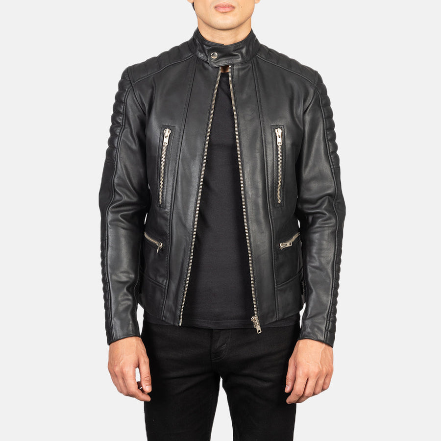 Men’s Black Semi-Aniline Cowhide Leather Rider Jacket