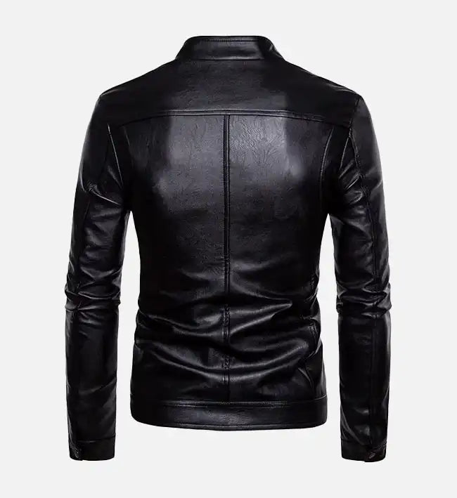Men’s Black Sheepskin Leather Biker Jacket – Sleek Fitted Design