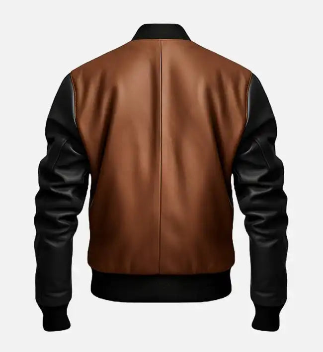 Men’s Color-Blocked Black & Brown Sheepskin Leather Jacket