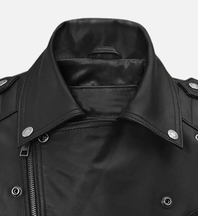 Men’s Black Sheepskin Leather Vest with Quilted Panels & Padded Shoulders