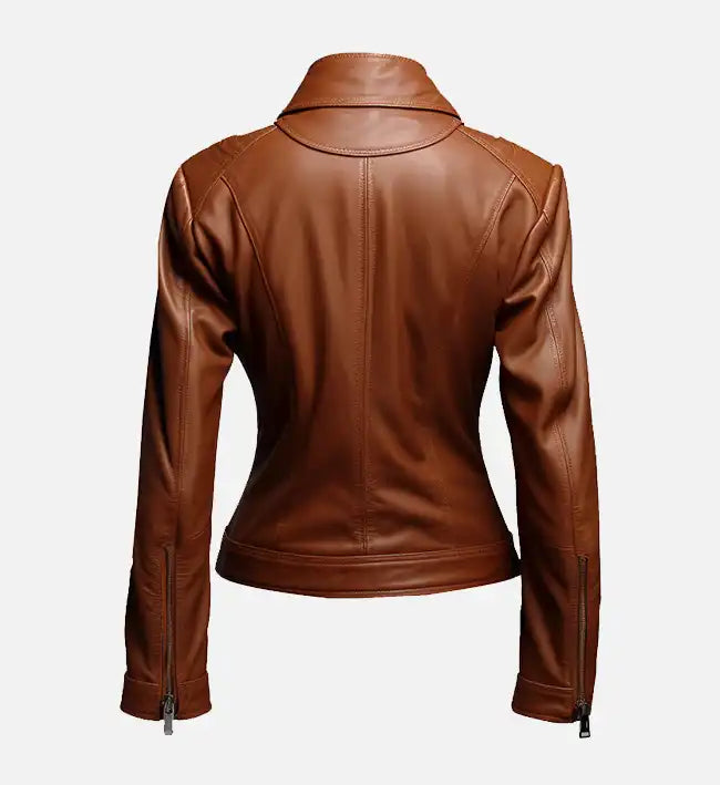 Women’s Sheepskin Café Racer Brown Leather Jacket