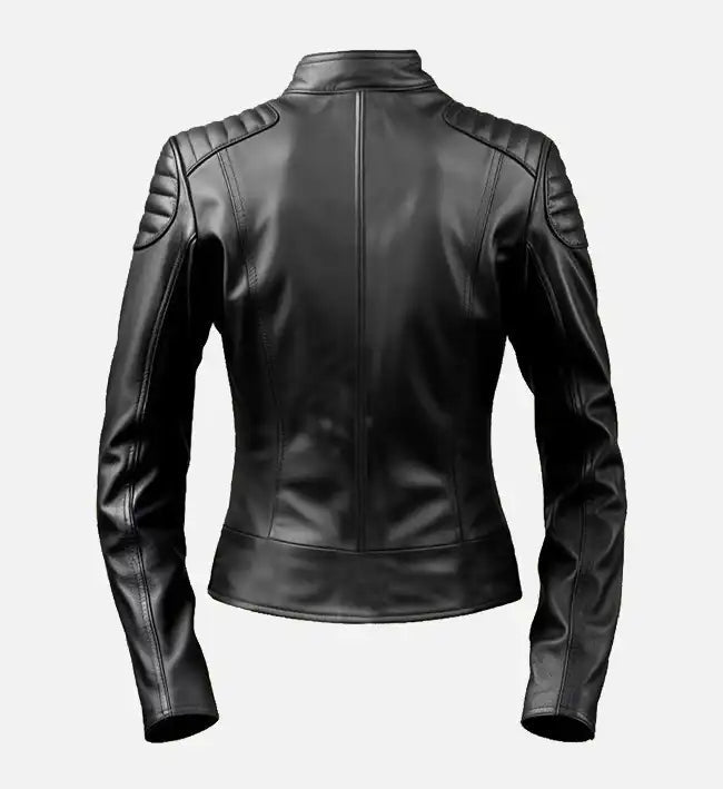 Women’s Black Sheepskin Leather Jacket – Slim Fit with Quilted Shoulders