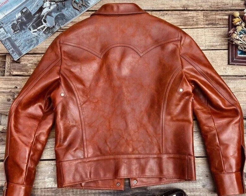 Men's Cafe Racer Brown Leather Jacket - Retro Style Distressed Brown Leather Jacket - Vintage Inspired Motorcycle Jacket