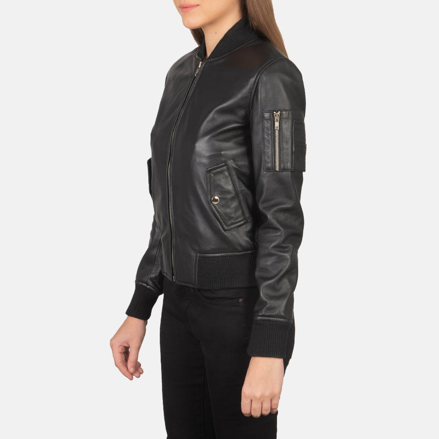 Genuine Sheepskin Leather Bomber Jacket For Women