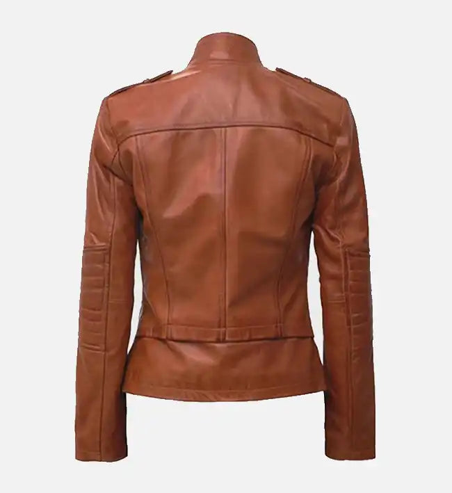 Women’s Sheepskin Tan Brown Leather Café Racer Jacket