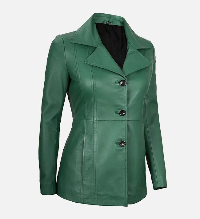 Women’s Sheepskin Three Button Real Leather Blazer – Classic Fitted Style